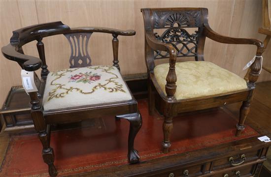 A Georgian Anglo-Indian carved padouk armchair and another childs chair (2)